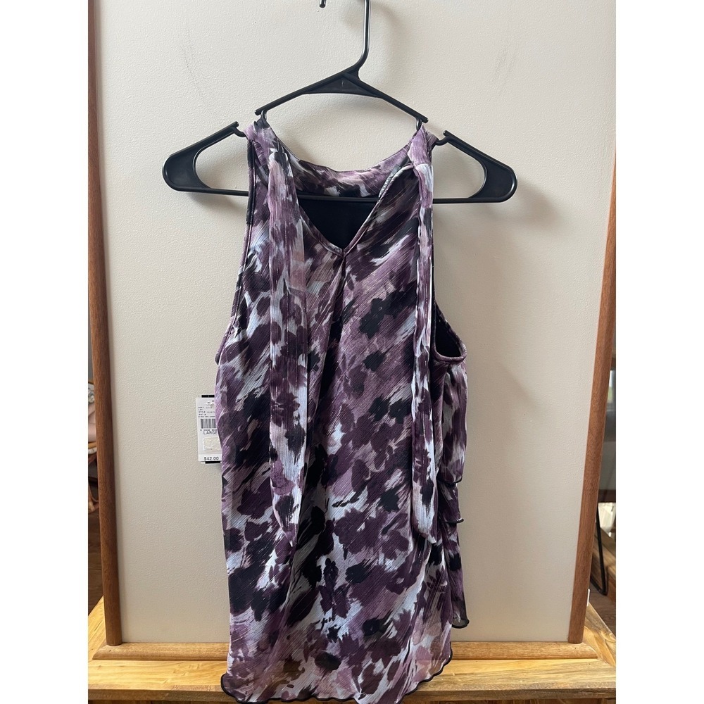 A. Byer Halter Top Womens Large Lavender NWT Layered Ruffle Metallic Abstract - Picture 4 of 5